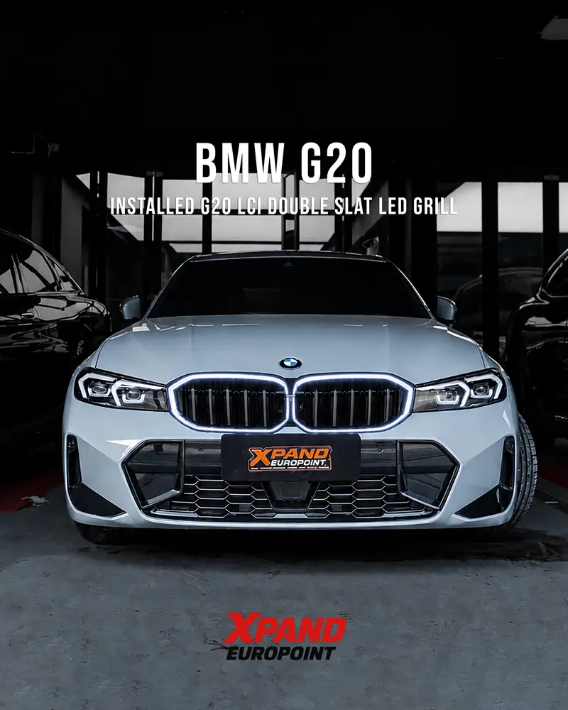 Bagian depan BMW G20 dengan gril LED G20 LCI model double slat